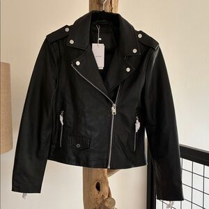 Mango Black Leather Asymmetric Moto Jacket SOLD OUT